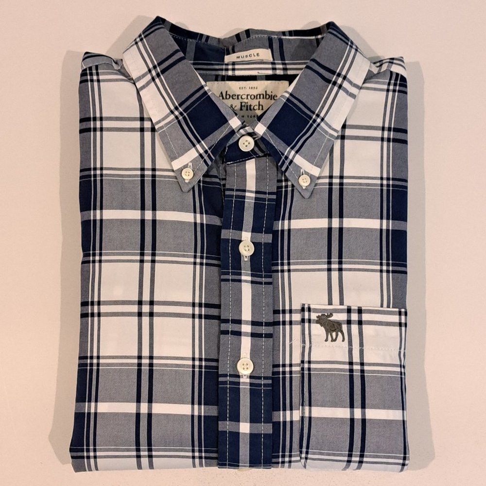 Abercrombie & Fitch Men's Muscle Large Long Sleeve Button Down Plaid Shirt - Picture 7 of 14